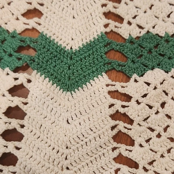Lace half apron green and white Christmas - Picture 2 of 4
